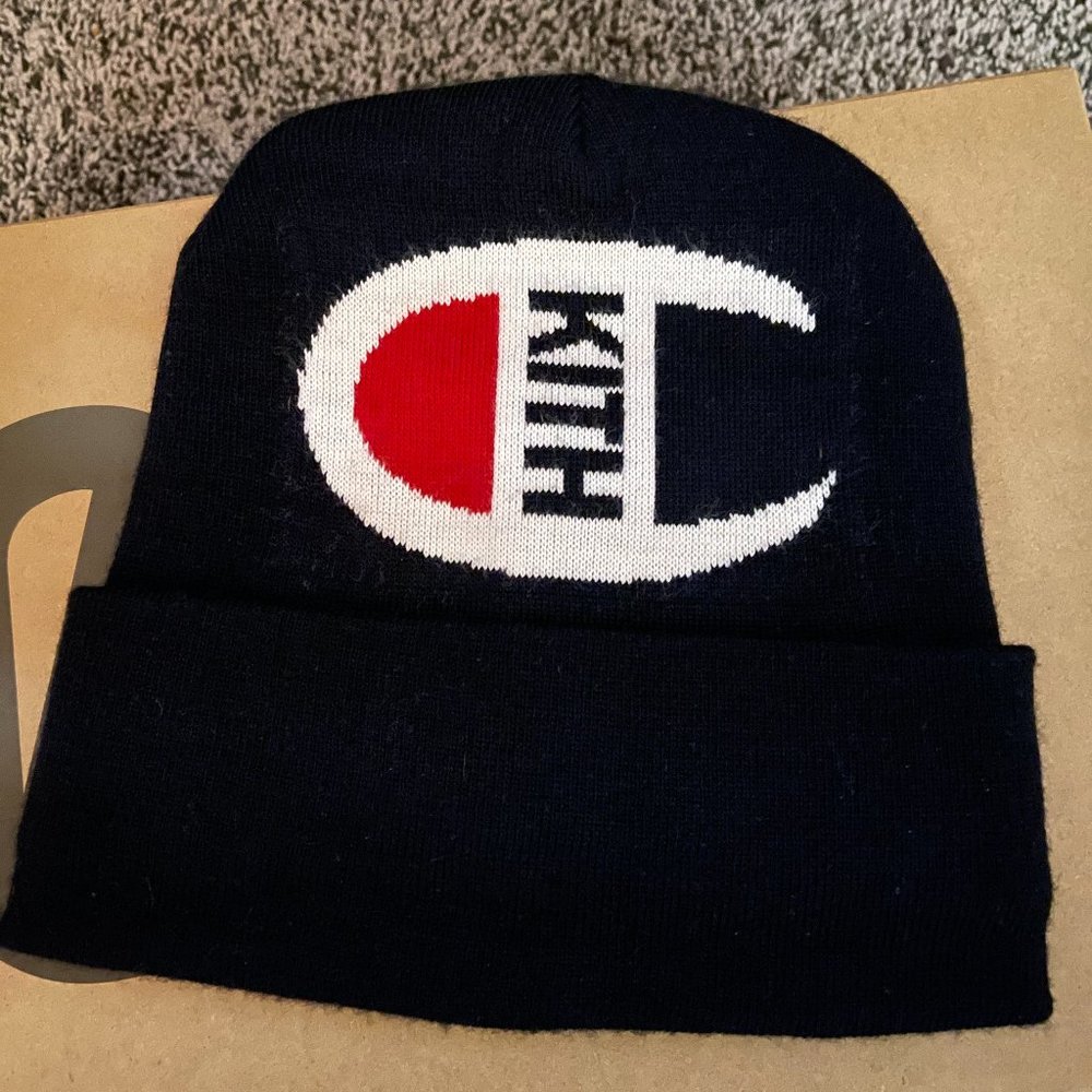 Kith x Champion Intarsia Logo Beanie Navy